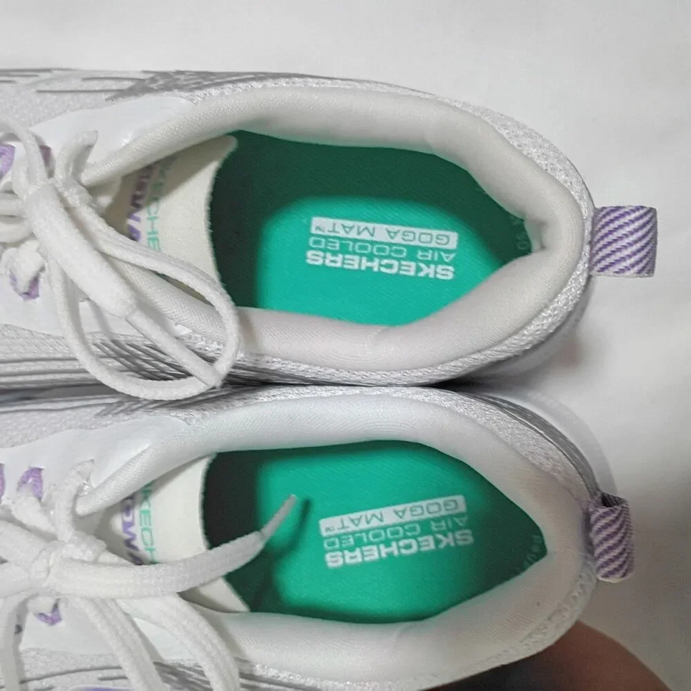 SKECHERS GO WALK 6 Women’s Size 6.5 White Lilac Sneakers 124554 EUC